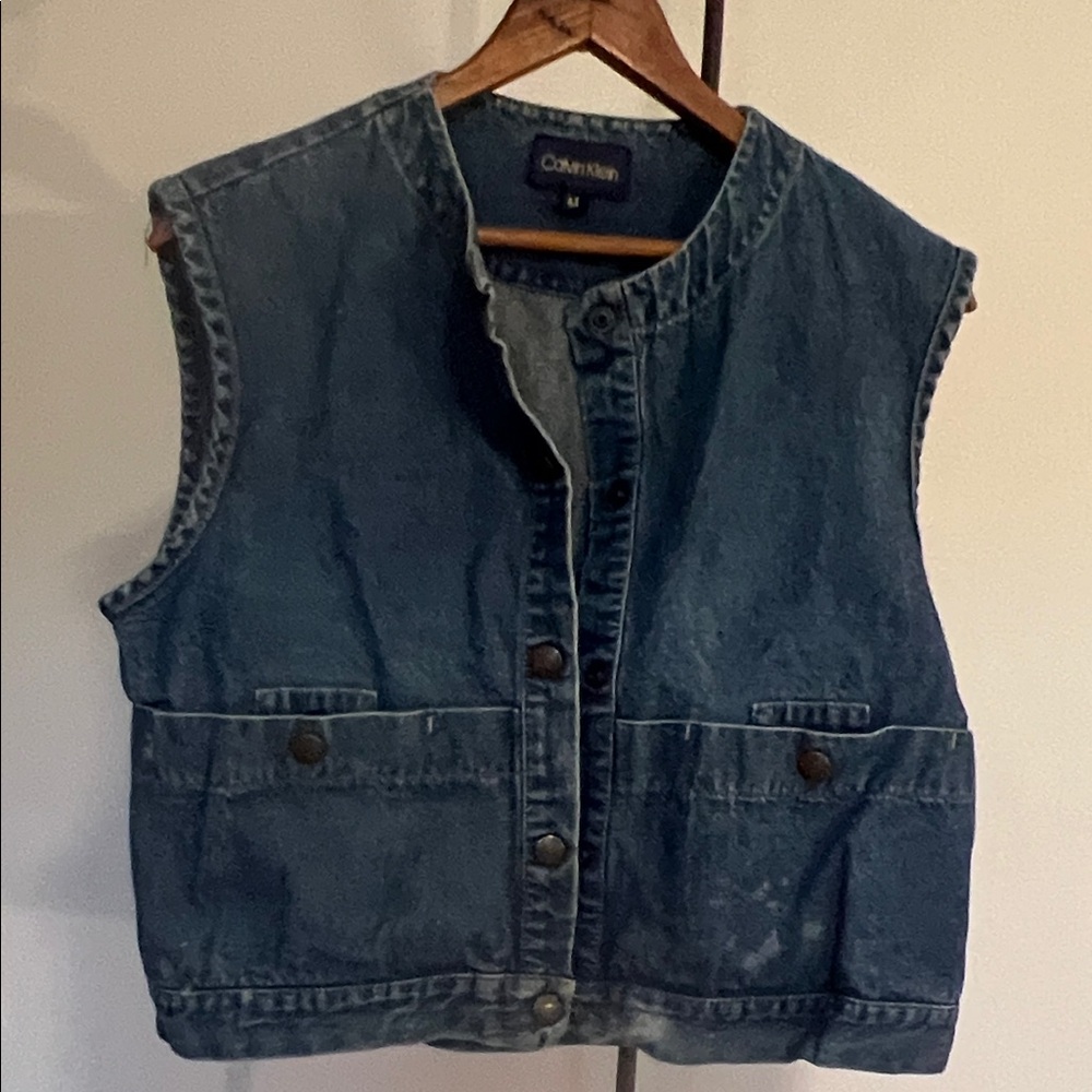 Vintage Distressed Calvin Klein Denim Jean Cropped Utility Vest